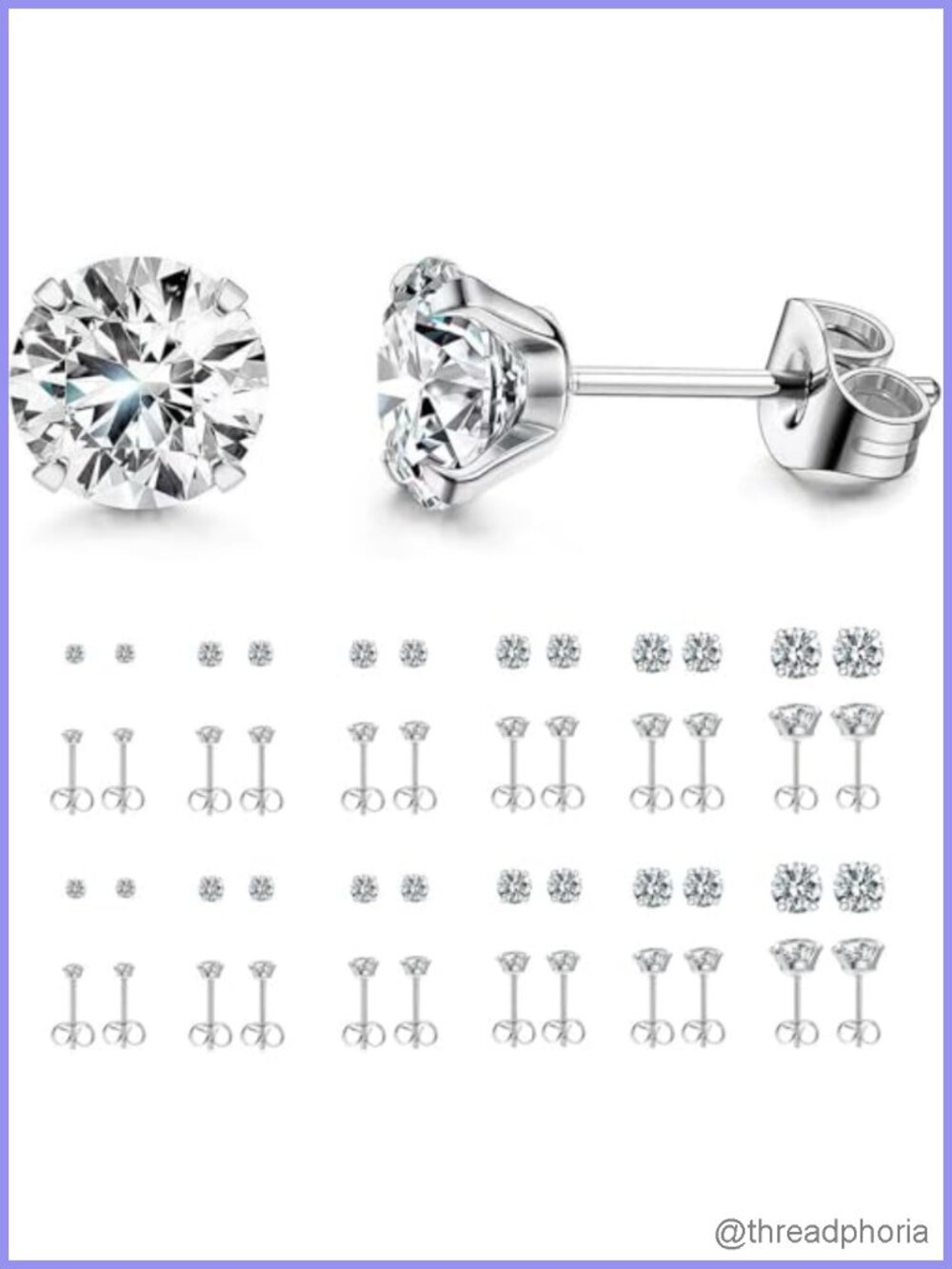 12 Pairs Stud Earrings Set Hypoallergenic Surgical Stainless Steel Cubic